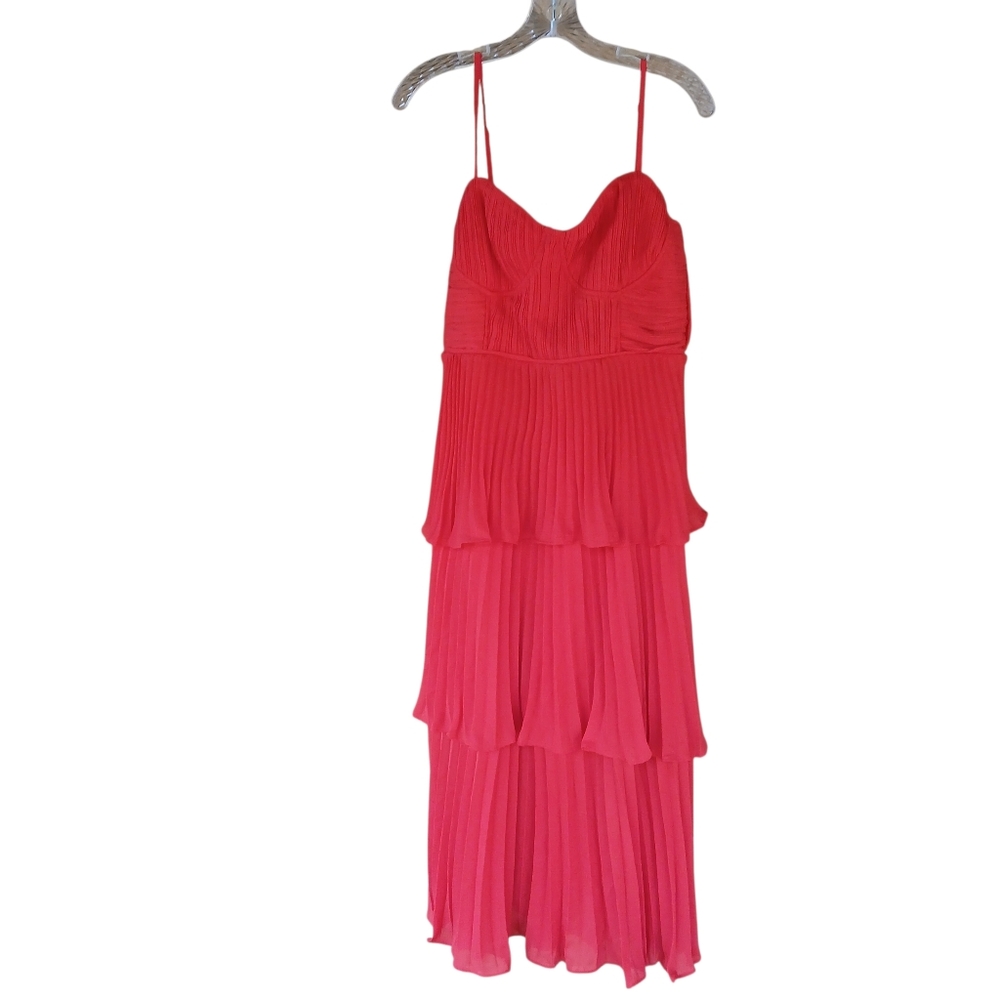 Lulus Red Spaghetti Strap Tiered Pleated Polyester Crepe Maxi Dress Large